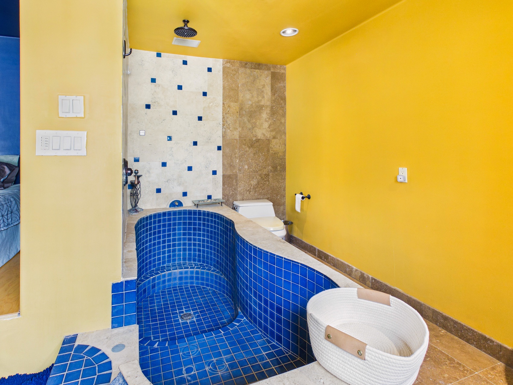 The blue-mosaic Japanese soaking tub